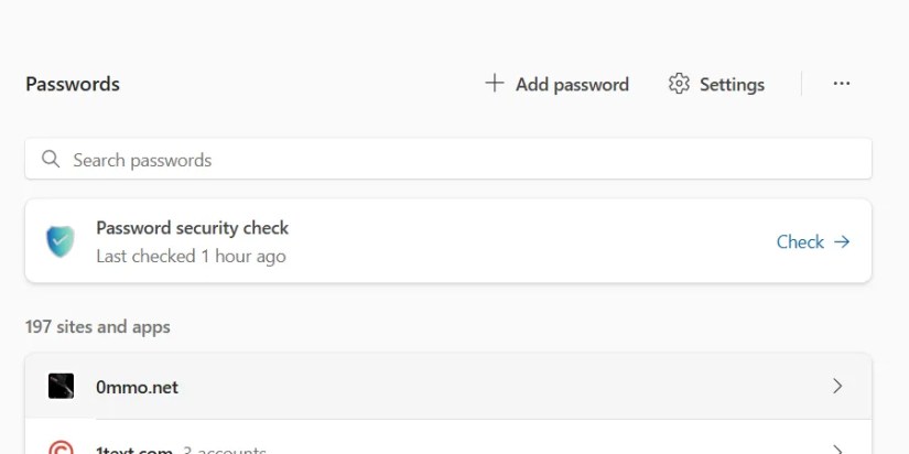The &ldquo;Password Security Check&rdquo; option in Microsoft Edge.