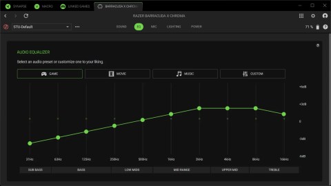 Razer Barracuda X Chroma software showing game EQ