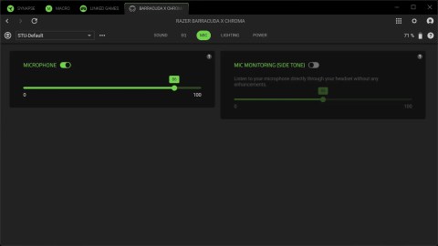 Razer Barracuda X Chroma software showing mic options