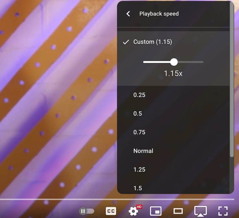 Playback speed slider on YouTube.
