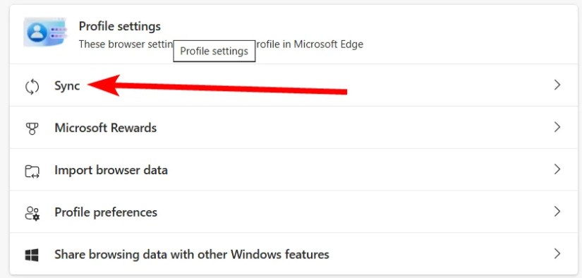 The &ldquo;Sync&rdquo; option in Microsoft Edge&rsquo;s settings.