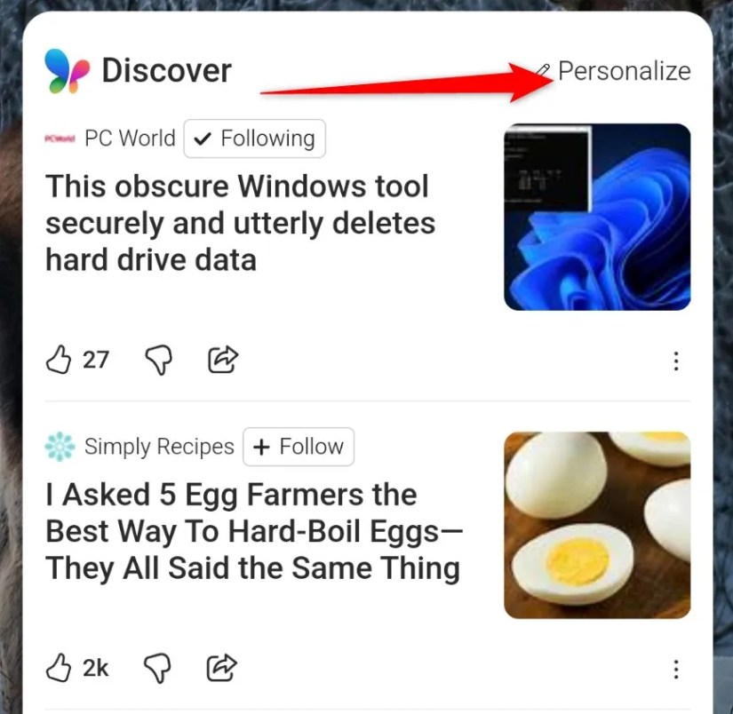 The Discover feed on Edge.