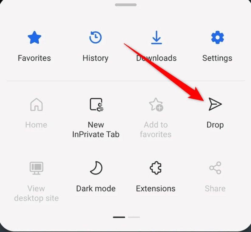 The options in the Edge mobile app.