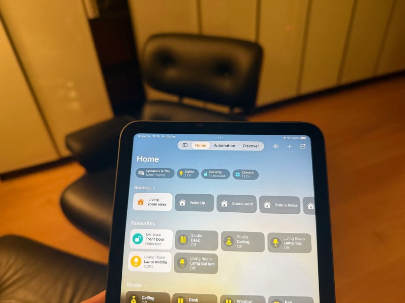 The main screen of Apple&rsquo;s Home app seen on an iPad mini.