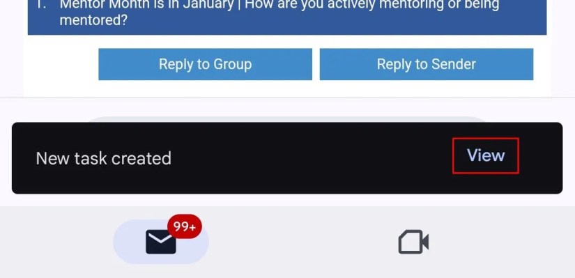 A &lsquo;View&quot; button pop up to see the new task.