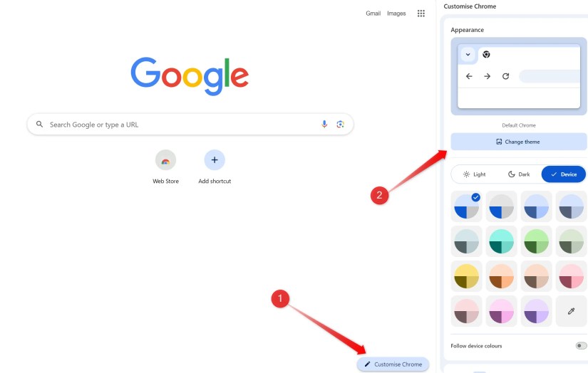Changing theme in Google Chrome.