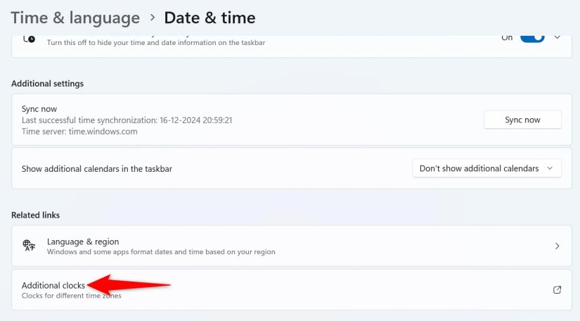 &ldquo;Additional Clocks&rdquo; highlighted in Settings.