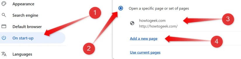 Adding a new page to open on Chrome startup.