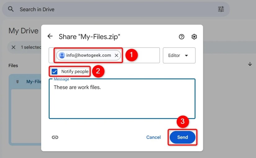 The options to share a file with someone specific highlighted on Google Drive.
