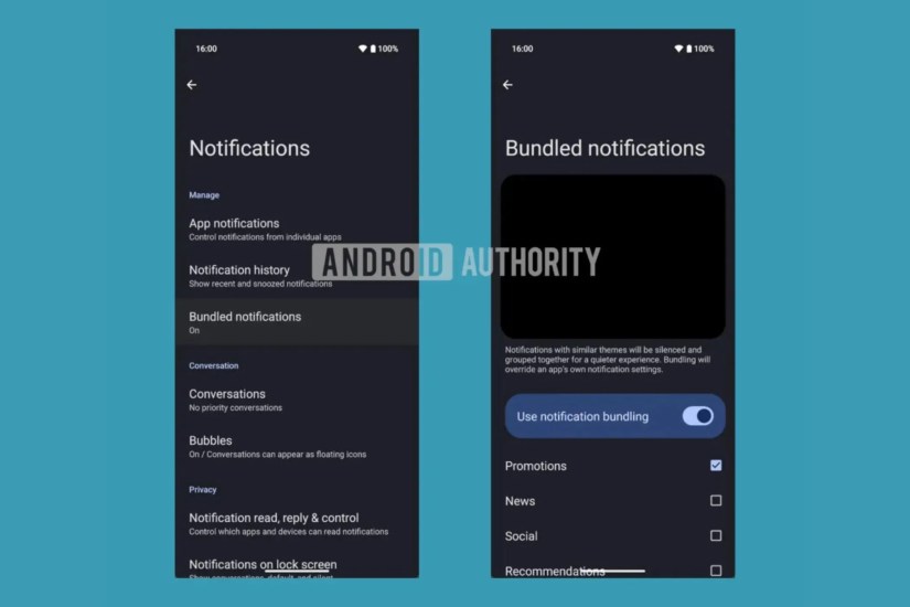 An image of Android&rsquo;s bundled notifications settings