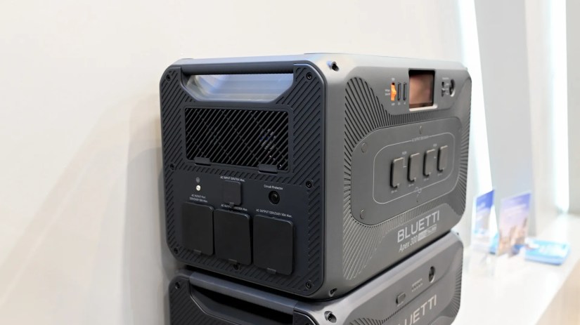 Bluetti Apex 300 power station side ports on display at CES 2025.