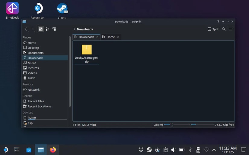 Decky-Framegen in the Downloads folder on Steam Deck.