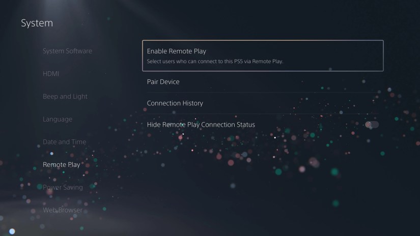 Enable Remote Play on PS5.