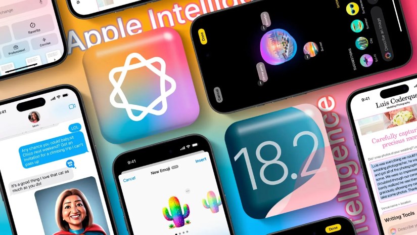 Icon of Apple Intelligence and iOS 18.2 with some Apple Intelligence features around