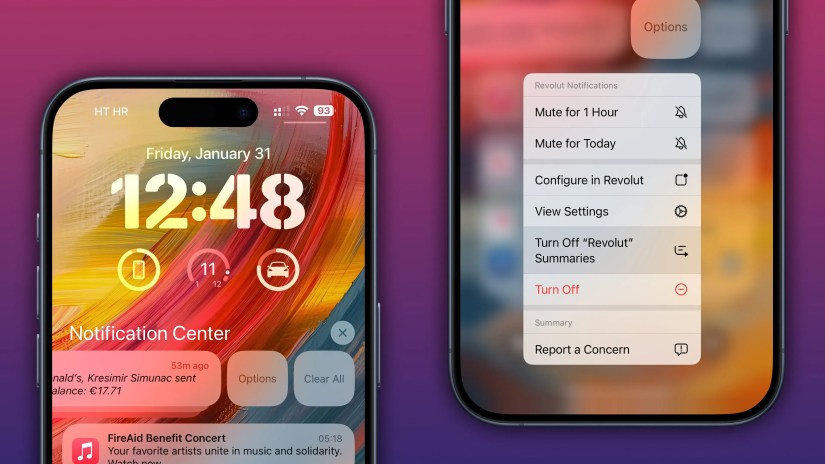 Disabling AI notification summaries for the Revolt app on the iPhone&rsquo;s Lock Screen.
