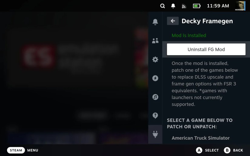 Mod Installed notification for Decky Framegen.