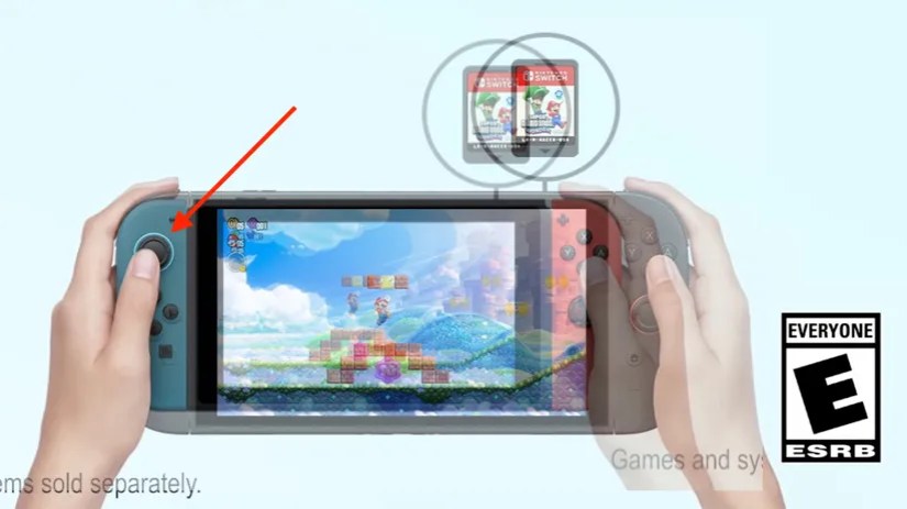 Nintendo Switch and Switch 2 overlaid left analog stick.