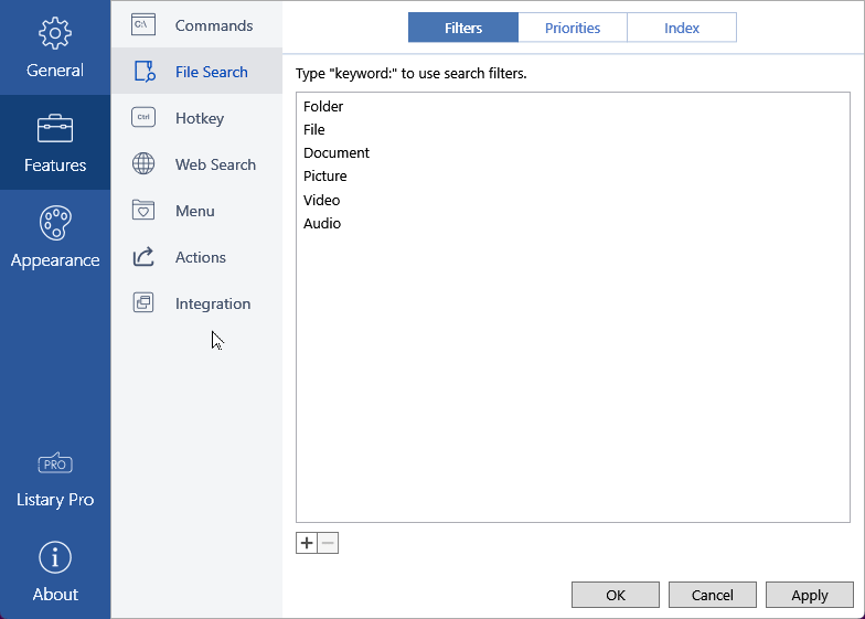 Overview of Listary&rsquo;s default actions and features.