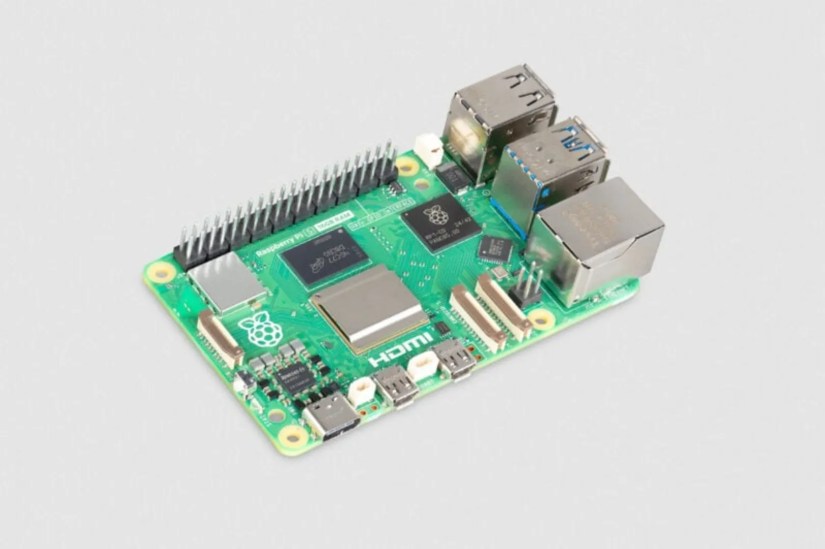 Raspberry Pi 5 B 16GB on a gray background.