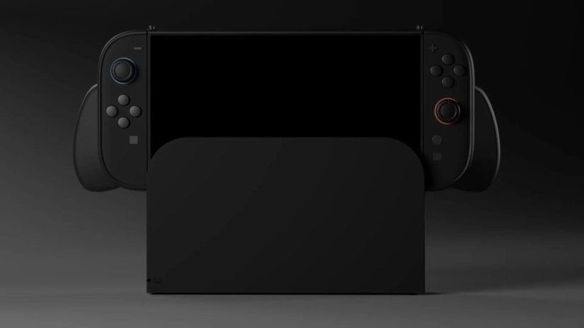 The Switch 2 and Switch 2 dock mockup by Genki with the Switch above the dock.