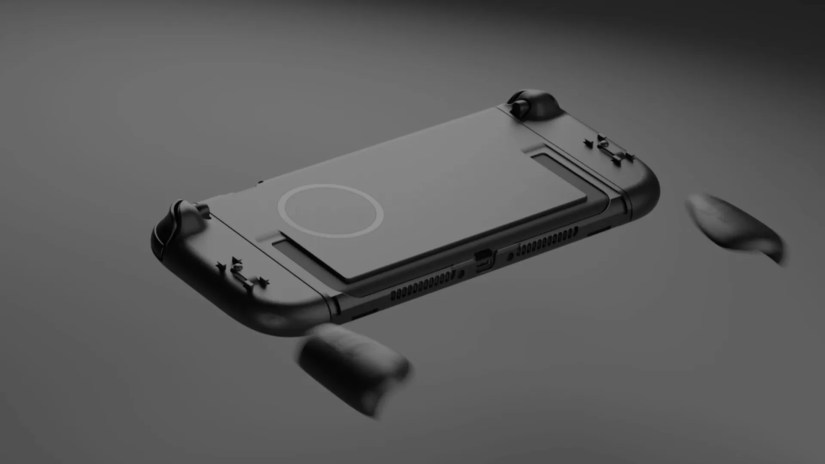 Genki mockup of the back of the Switch 2 with a case with grips being removed.