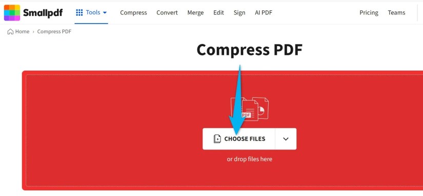 &ldquo;Choose Files&rdquo; highlighted on Smallpdf.