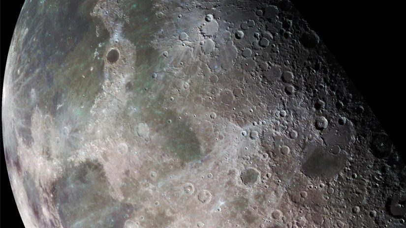 A close-up photograph of the Moon.