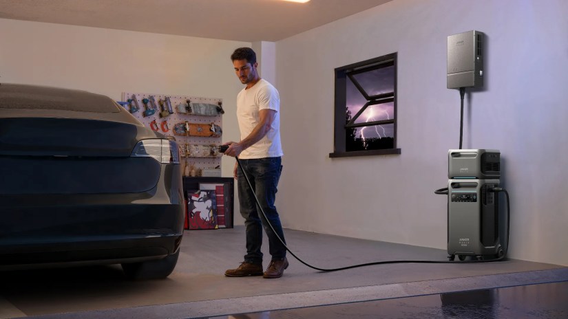 Anker SOLIX power station charging an EV.