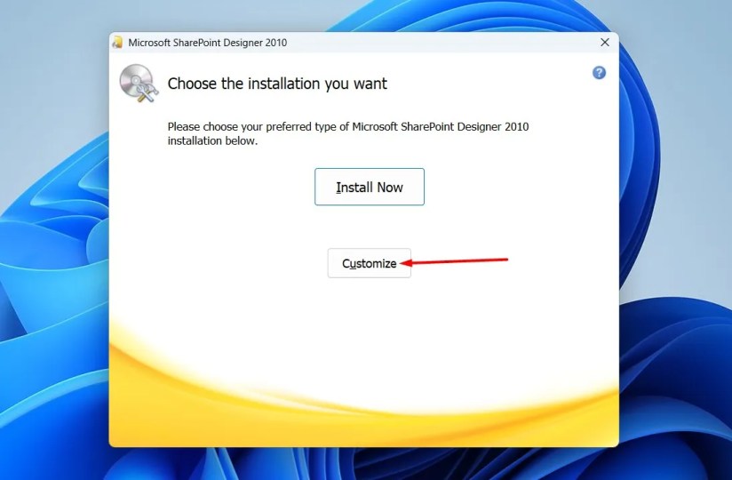 Customize option on the Microsoft SharePoint Designer installtion page.