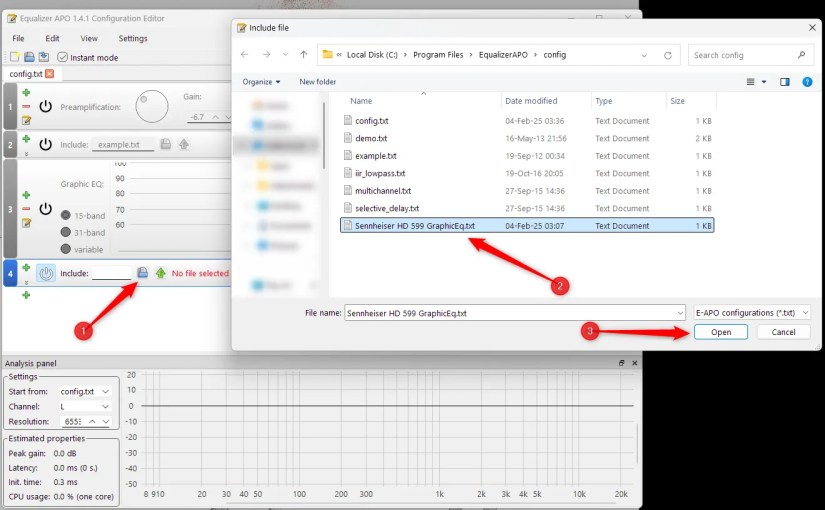 Adding a new EQ in the Equalizer APO Configuration Editor.