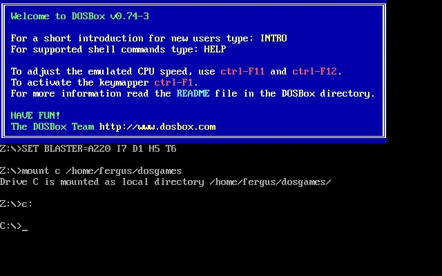 Mounting a folder in DOSBox.