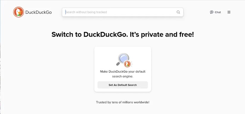 The DuckDuckGo webpage.