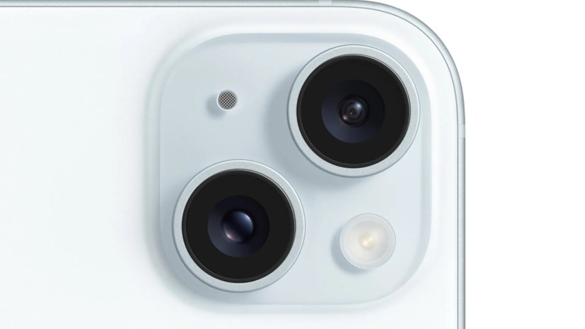Image of the iPhone 15&rsquo;s rear camera sensor.