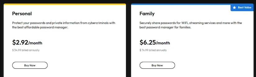 Personal and Family plans for Keeper Security.