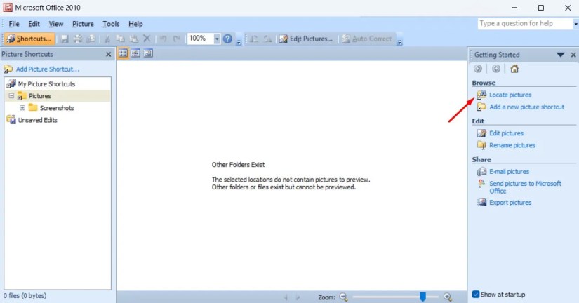Locate Picture option in the Microsoft Office Picture Manager.