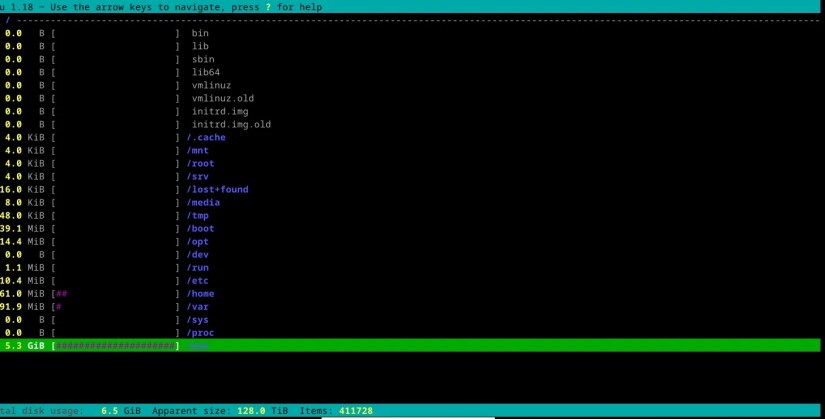 ncdu showing number of items sor