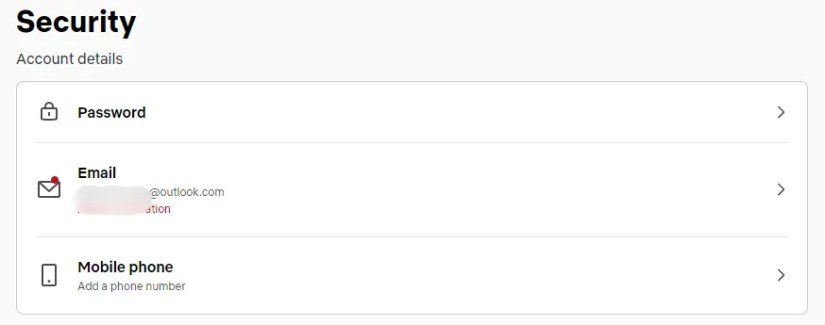 security options in netflix account settings