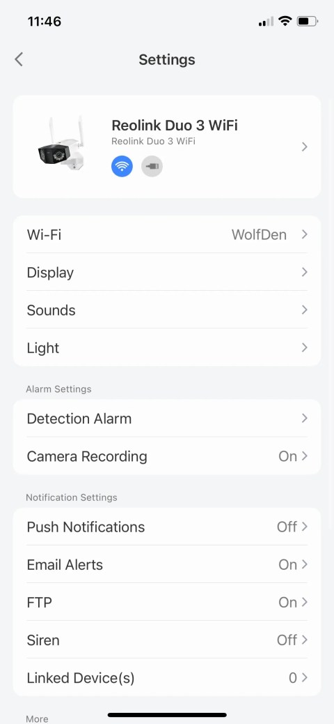 Settings and customizations in the Reolink app.