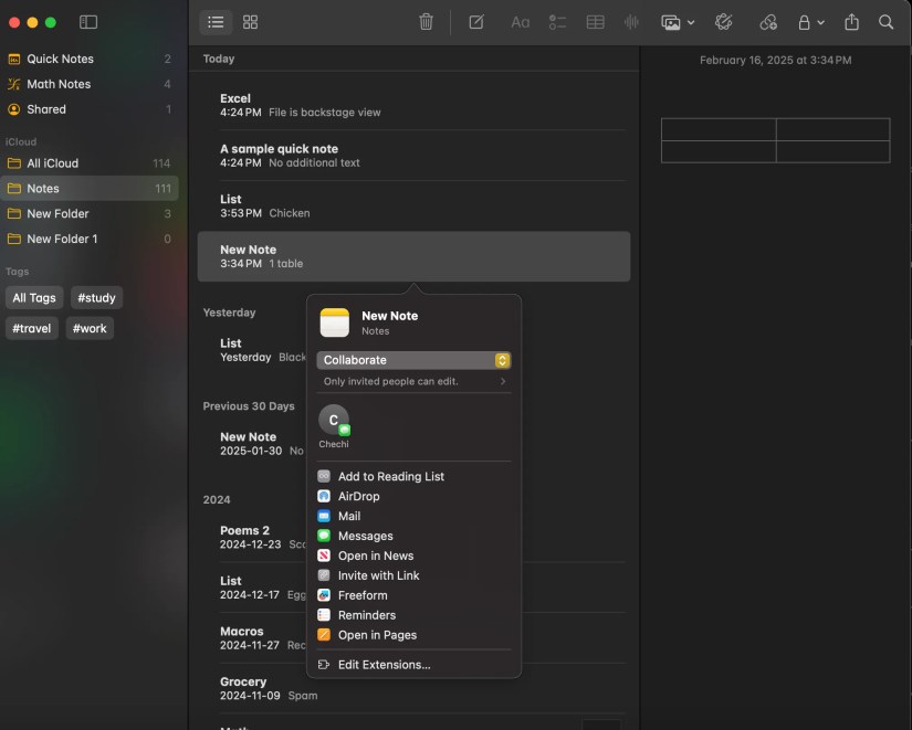 Sharing Apple Notes with collaborators.