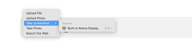 Take a Screenshot option in ChatGPT app on macOS.