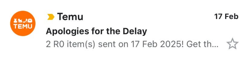 Temu sends a fake delay email.
