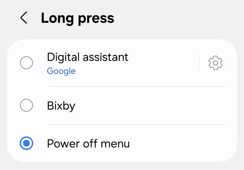 The S25 long press options.