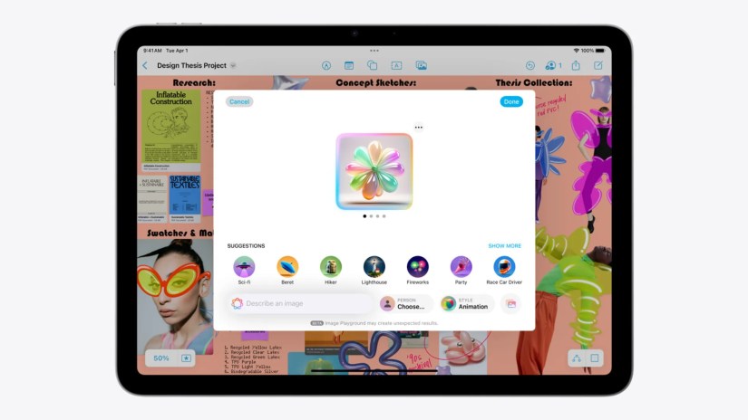 Screenshot of Apple Intelligence running on the M3 iPad AIr&rsquo;s screen.