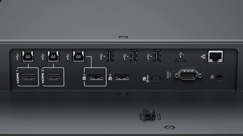 Port selection on the side of the Dell Pro 75 Plus 4K Touch Monitor.