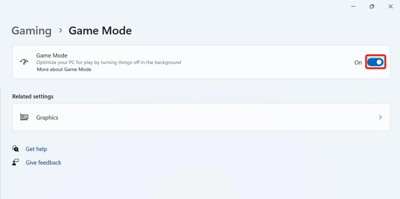 &ldquo;Game Mode&rdquo; highlighted in Windows 11 Settings.