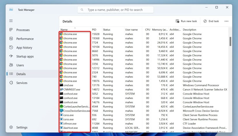 The process names highlighted in Task Manager.
