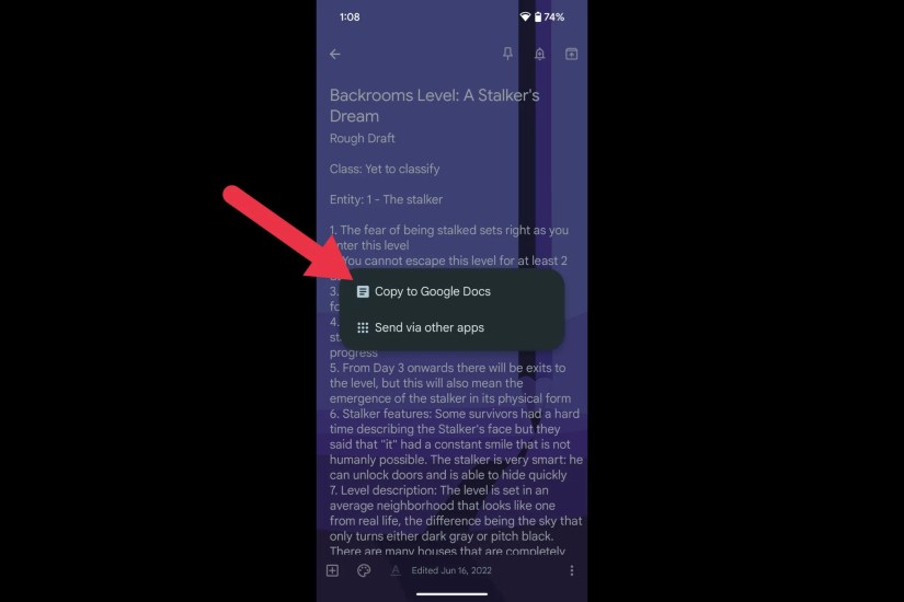 An image showing the Copy to Google Docs option