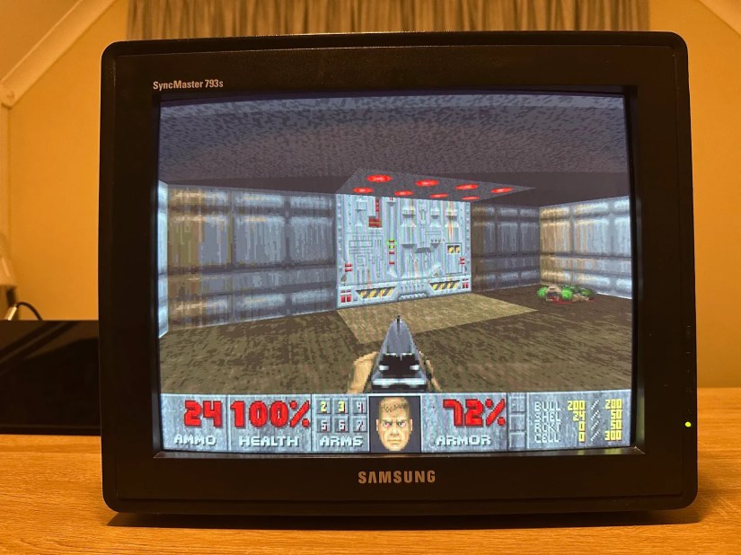 DOOM running on a CRT.