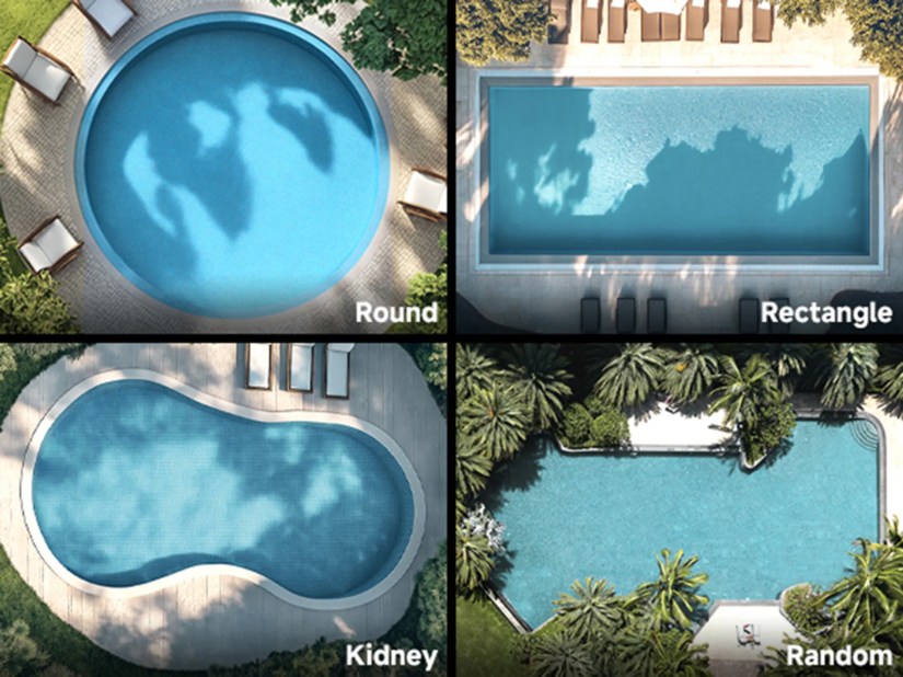 Round, rectangle, kidney, and randomly shaped pool