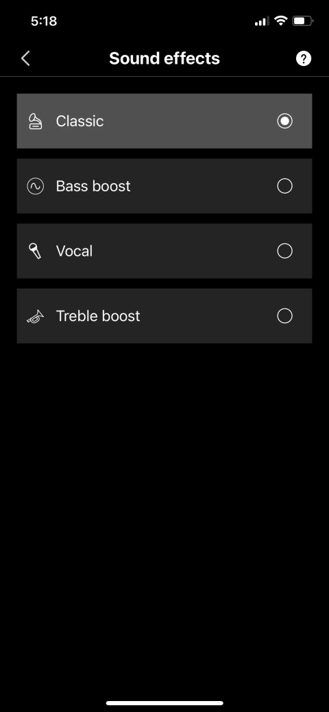 The Sound Effects screen in the Edifier ConneX app.